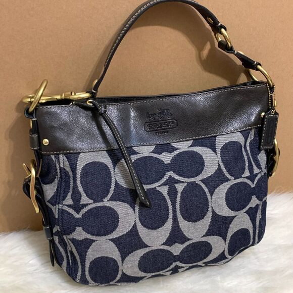 バッグ Coach Hobo Blue Gray Hand Bag Signature Coach Blue Signature Hobo Bag 8x4